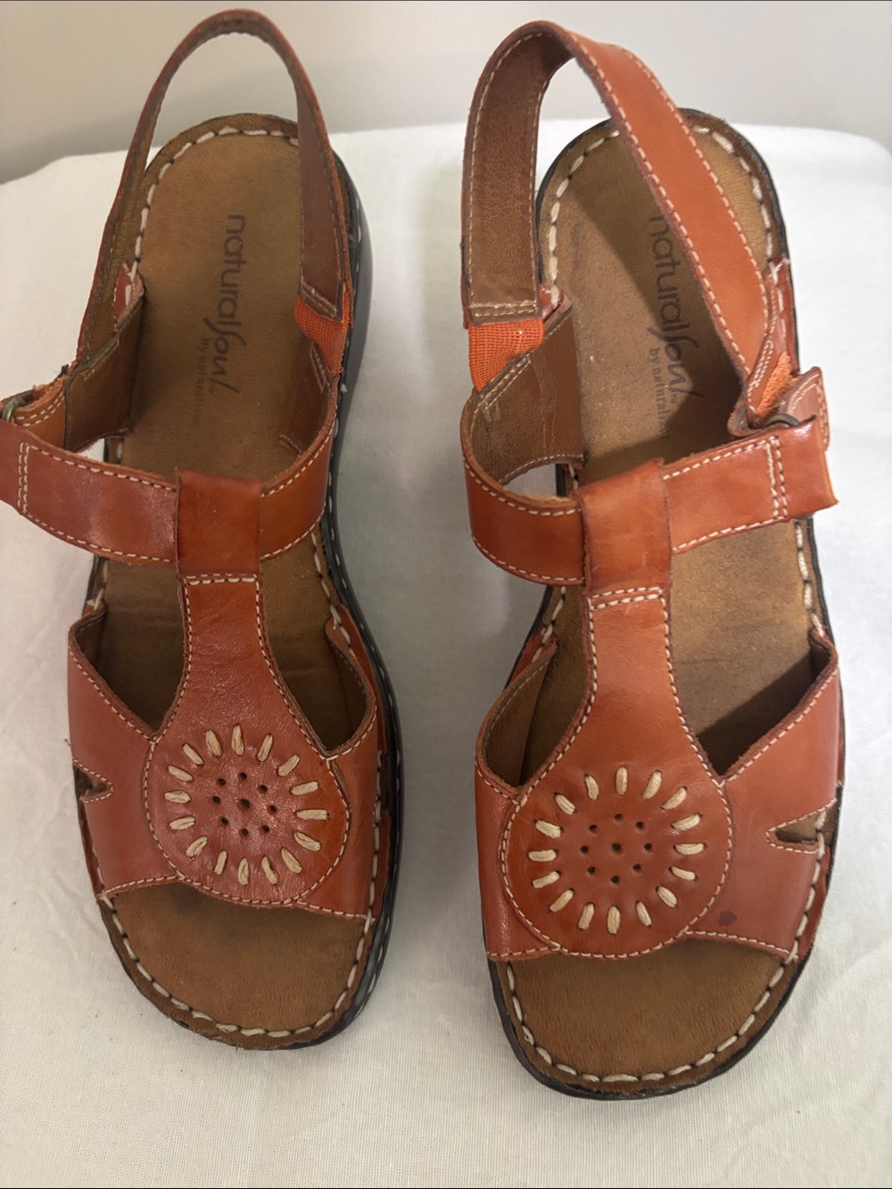Natural Soul by Naturalizer Women's Leather Sandals Size 8 Brown Comfort